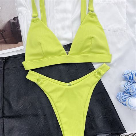 Sexy Rib Bikinis Woman Summer Swimwear Women S Swimsuit Thong Bikini Set Push Up Beach Bathing