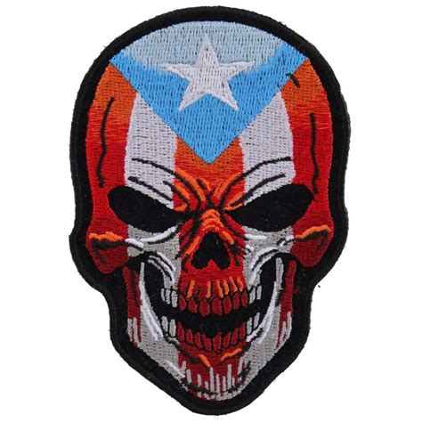 Puerto Rican Skull Flag Biker Motorcycle Embroidered Patch Etsy