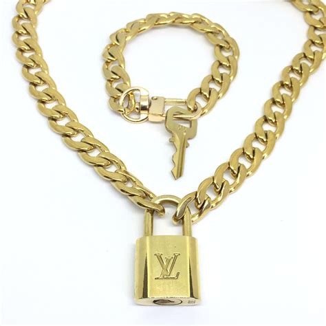 Authentic Louis Vuitton Set Lock Cuban Chain Necklace With Key Etsy