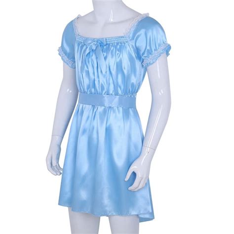Mens Sexy Costumes Lingerie Babydoll Shiny Soft Satin Crossdress Male With Sash Sissy Underwear