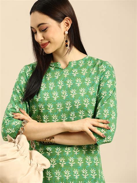 Buy Anouk Women Green Ethnic Motifs Printed Pure Cotton Kurta With