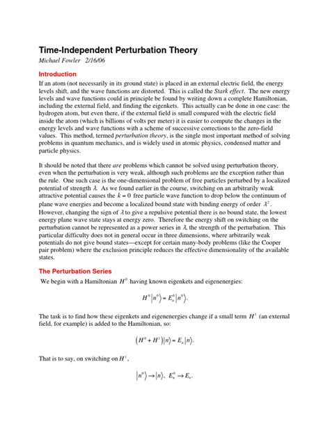 Time Independent Perturbation Theory Pdf Perturbation Theory