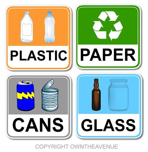 Recycling Paper Cans Plastic Glass Vinyl Stickers Decal Bin Recycle Eco
