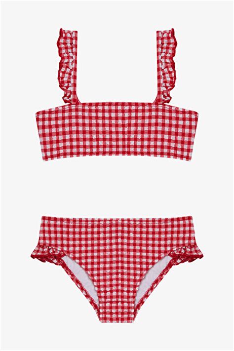 K Z Ocuk Gigham Kareli F Rf Rl Bandeau Bikini Tak M Plu Y Iy Mix Ok Renkli Penti