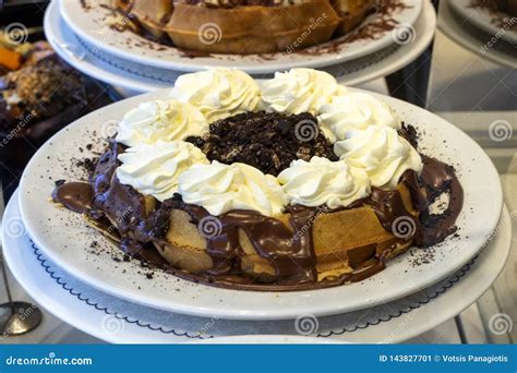 Big Waffle With Whipped Cream Stock Image Image Of Cream Dessert