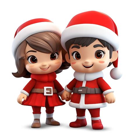 3d Personagem Fofo Menino Papai Noel E Menina Papai Noel Conceito De