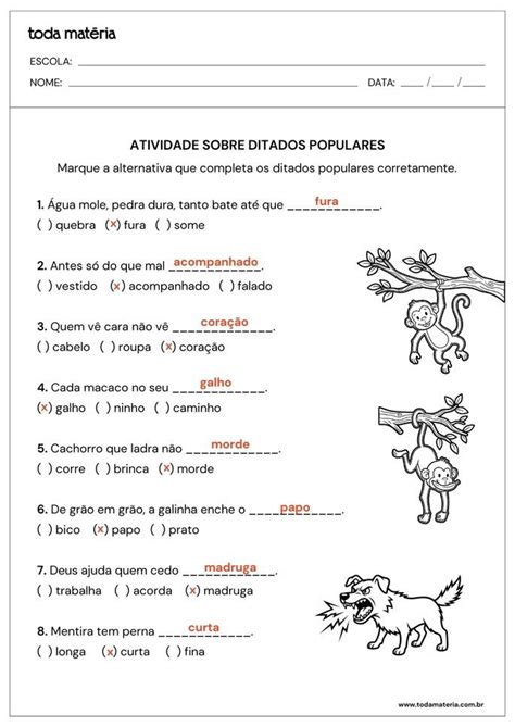 Ditados Populares Para Imprimir - Atividades de completar ditados populares (para crianças) - Toda Matéria