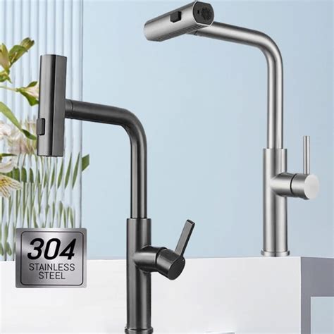 New Kitchen Faucet Stainless Multimodes Waterfall Pull Out Faucet Hot And Cold Water Tap