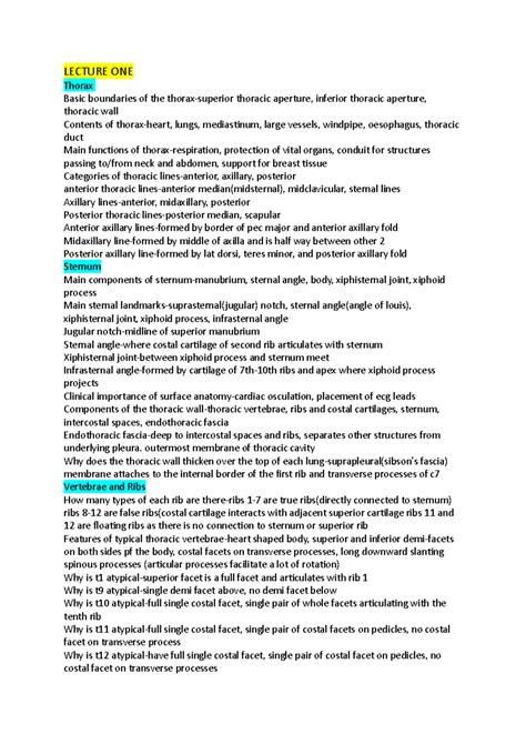 TAP 101: Thoracic Anatomy and Physiology Notes - Lecture Insights - Studocu