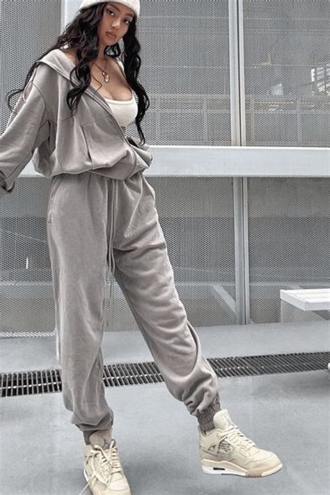 Fashionable Gray Tracksuit Womens Tracksuit Outfit Summer Tracksuit