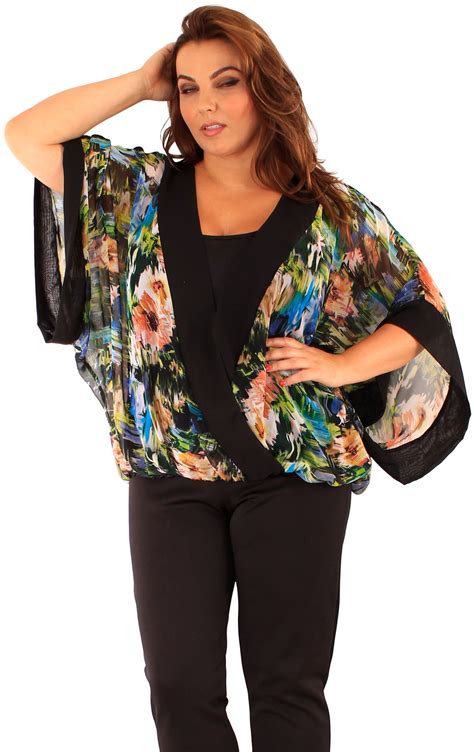 New Womens Plus Size Kimono Batwing Sleeve Chiffon Wrap Front Tops 12