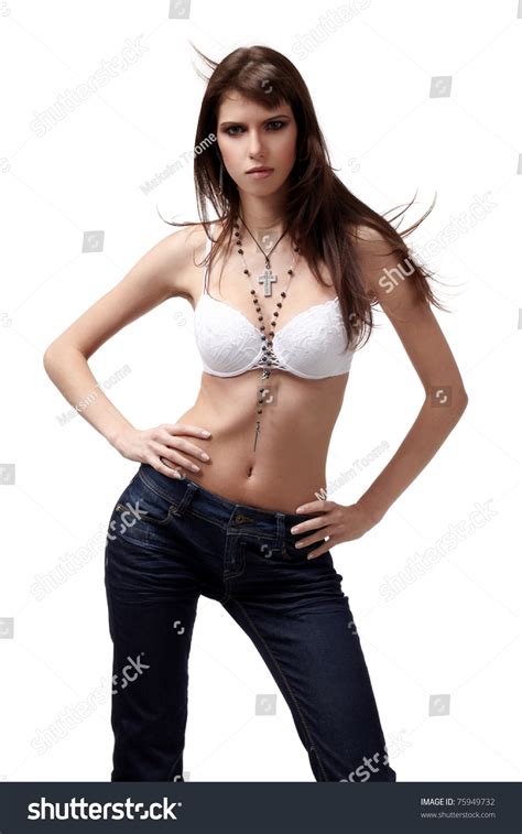 Sexy Brunette Woman Jeans Bra Wearing Stock Photo 75949732 Shutterstock