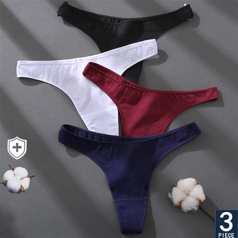 Finetooo 3PCS Set Cotton Lingerie Feminina Calcinha fio dental Feminina Cores Sólidas Calcinha