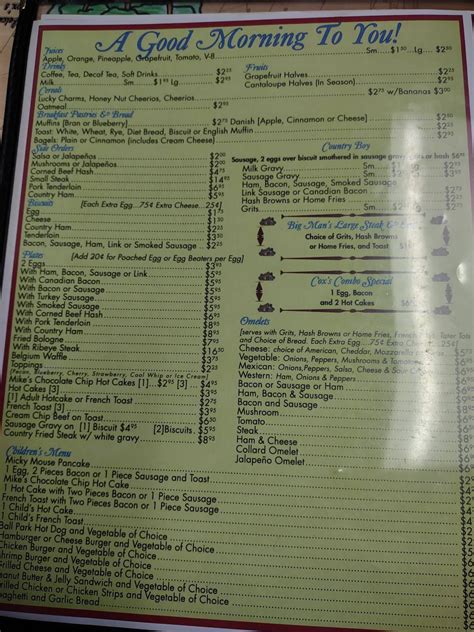 Menu at Cox Family Restaurant, Morehead City