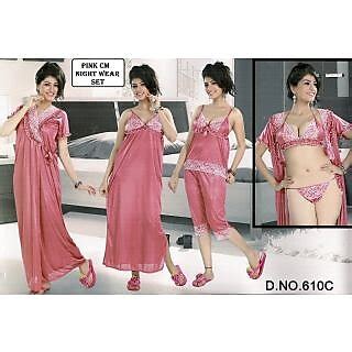 Seductive Sleep Wear Set Pc Bra Panty Top Capri Nighty Over Coat Hot Bed Night Set Gurlz