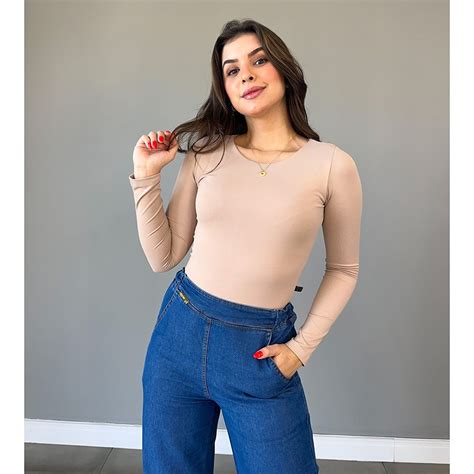 Body Em Poliamida Nude Manga Longa Inovar Forever