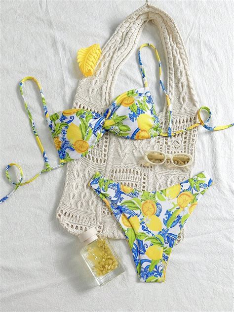 Swim Mod Conjunto De Mai Bikini Sexy Estampa De Frutas Twist Ver O Para Mulheres Shein Brasil