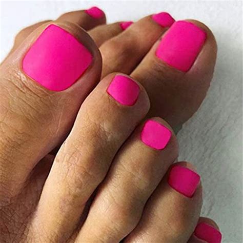 Hot Pink Press On Toenails Matte Short Fake Toe Nails Acrylic False Toesnail Square Cute