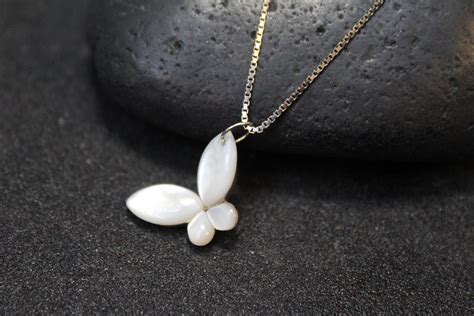 Sterling Silver Mother Of Pearl Butterfly Necklace Sterling Silver