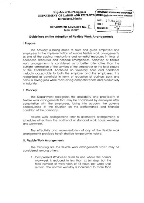 Flexible Work Arrangement Guidelines by DOLE
