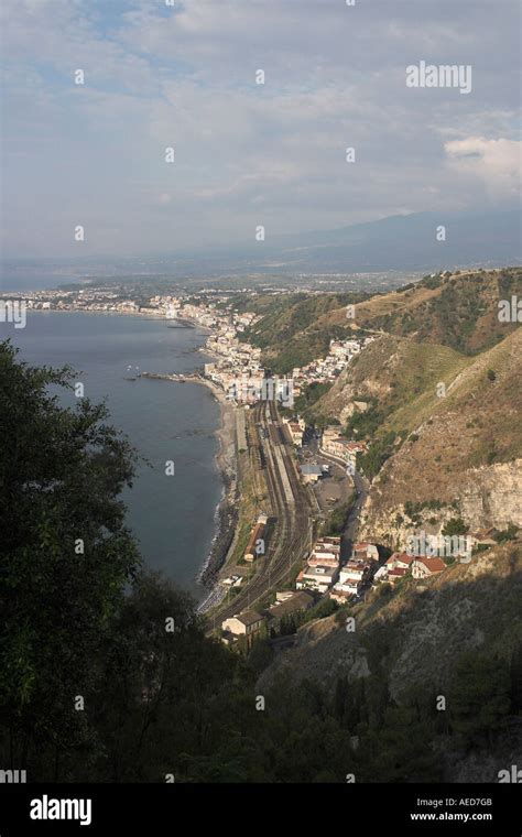 Taormina Station And Giardini Naxos From The Municipal Gardens Taormina
