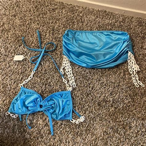 Aqua Metallic Bikini Top Tube Top Vintage Brand Depop