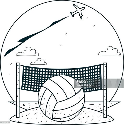 Beach Volleyball Outline Drawings For Coloring Stock Illustration