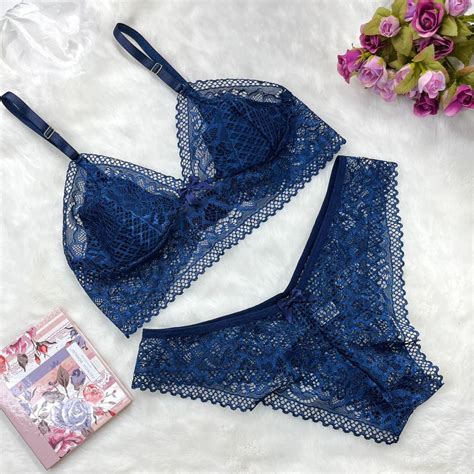Conjunto De Lingerie Calcinha e Sutiã Sem Bojo De Renda Sexy Liz Shopee Brasil