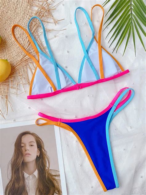 S Xl Color Sexy Thong Bikini Female Swimsuit Women Swimwear Two Pieces Bikini Set High Leg