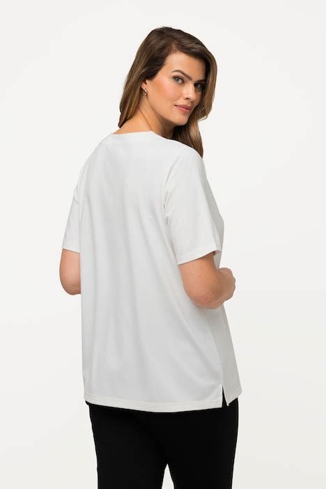 Embroidery Trimmed V Neck Tee T Shirts Tops