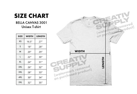 Bella Canvas 3001 Size Chart Unisex Etsy Graphic By Creativsupply