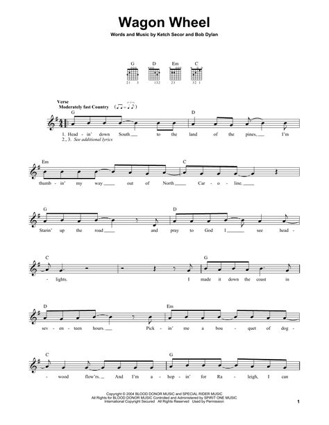 Wagon Wheel By Old Crow Medicine Show Sheet Music For Easy Guitar At