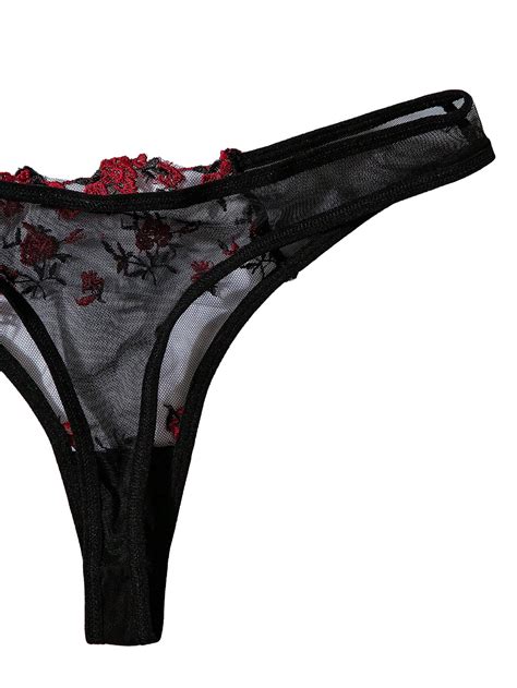 Snapklik Women Sexy Floral Embroidered Mesh Sheer Underwire Push Up Lingerie Set See