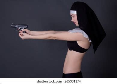 Sexy Woman Nun Lingerie Gun Over Stock Photo Shutterstock