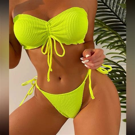 Shein Other Swim Vcay Con Cordn Delantero Bandeau Baador Bikini Tanga Poshmark