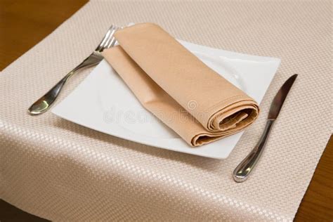 Served Empty Plate With Napkin Stock Photo Image Of Yellow Knife
