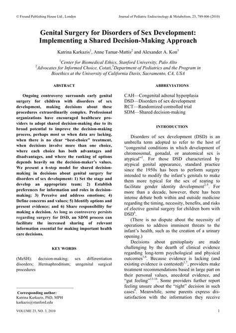 PDF Genital Surgery For Disorders Of Sex Development Implementing A Shared Decision Making