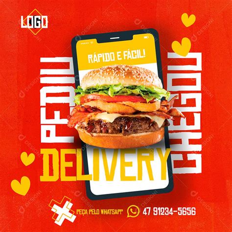 Post Feed Hamburgueria Pediu Chegou Social Media PSD Editável download