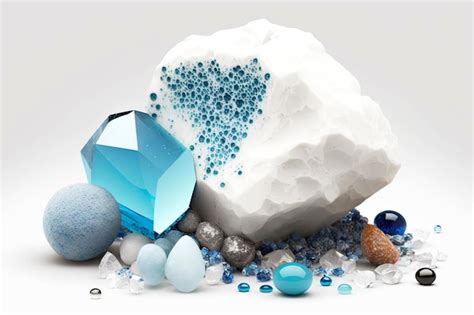 Premium Photo White Marble Stone With Minerals And Blue Rhinestones