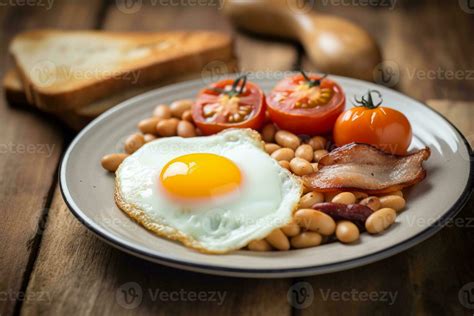 Desayuno Con Frito Huevo En El Mesa Ai Generar Foto De Stock