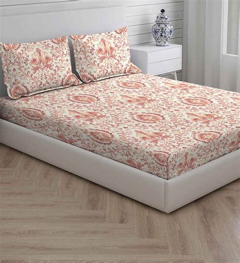 Buy Maroon Floral Tc Cotton King Sized Bed Sheets With Pillow