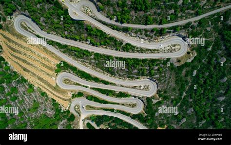 Aerial View Of Twisted Road Top View Of Mountain Serpentine Road With