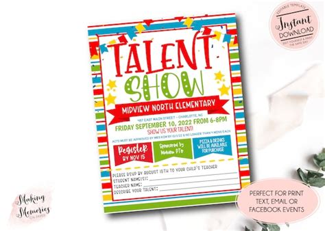 Talent Show Flyer School Talent Show Fundraiser Talent Show Etsy