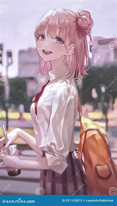 Anime Girl In A Anime Girl In School Uniform With Pink Hair Holding A