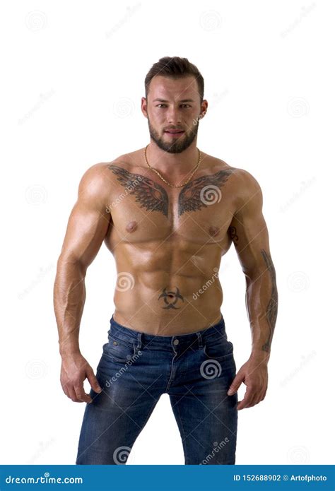 Muscular Man Standing Isolated In Studio On White Stock Photo Image Of Naked Macho 152688902