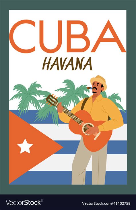 Cuba Havana Banner With Cuban Man Playing Guitar Vector Image