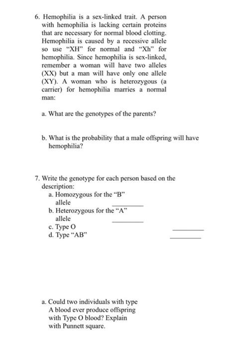 Solved 6 Hemophilia Is A Sex Linked Trait A Person With Chegg