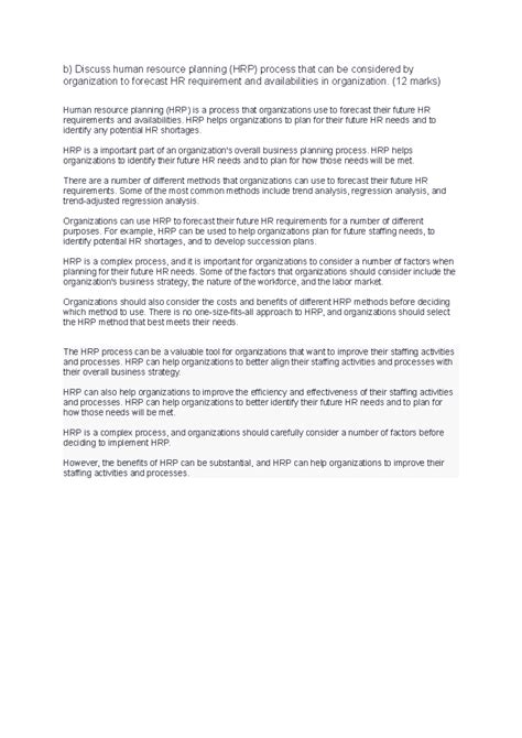 B) Discuss human resource planning (HRP) process that can be considered