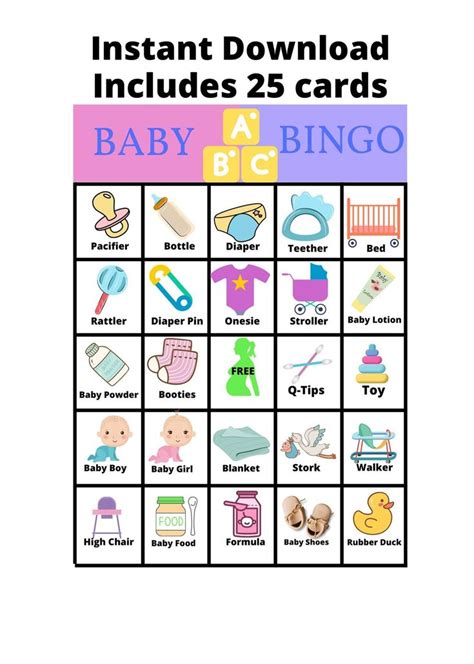 98 Baby Shower Bingo Game With 25 Playing Cards Baby Shower Bingo Game