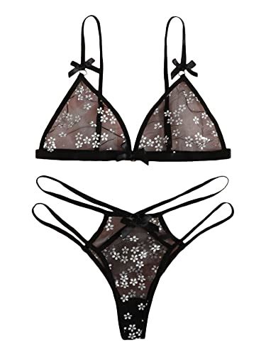 Soly Hux Women S Sexy Sheer Mesh Lingerie Set See Through Lace Bra And Panty Set Valentines Day